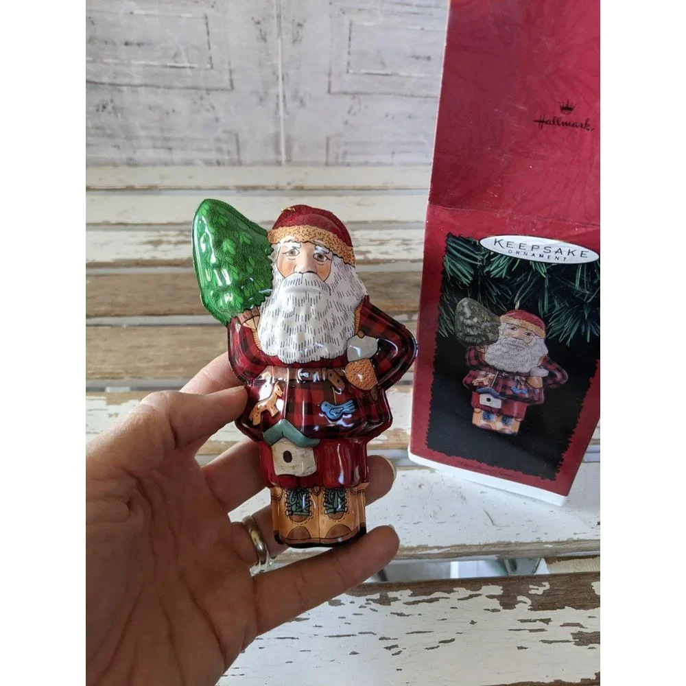 Hallmark woodland Santa Pressed Tin tree ornament‎
